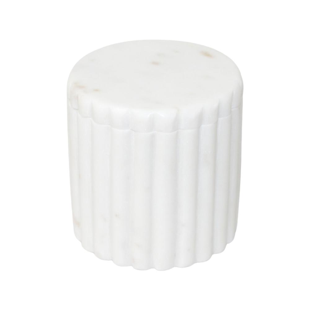 White Marble Canister W/ Grooving - White. Picture 1