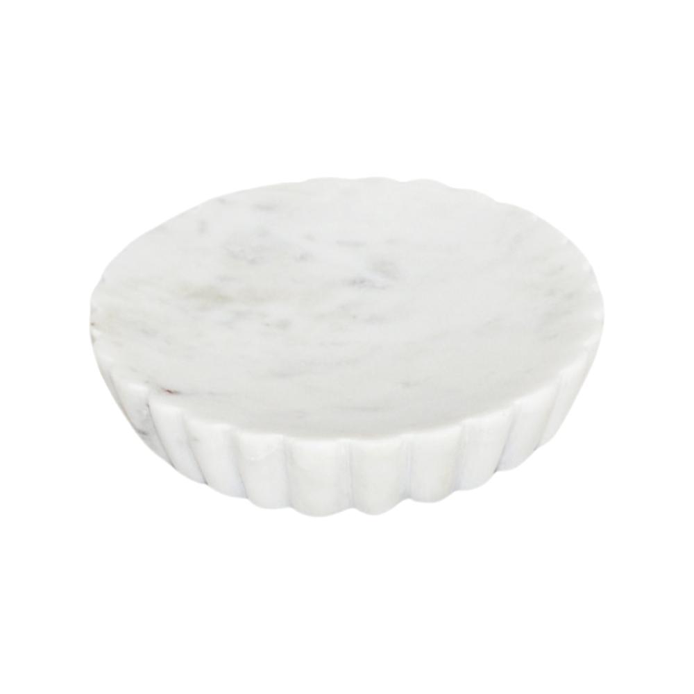 White Marble Soap Dish W/ Grooving - White. Picture 1