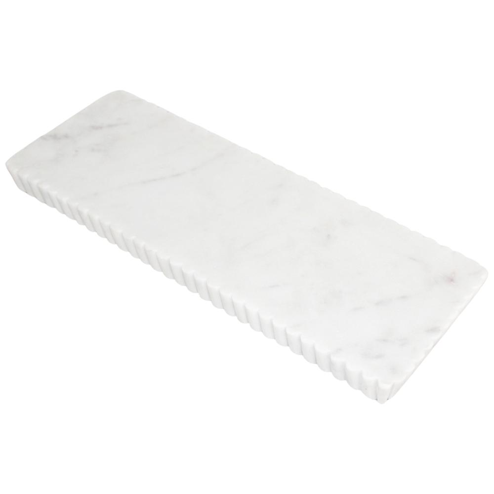 White Marble Vanity Tray W/ Grooving - White. Picture 1