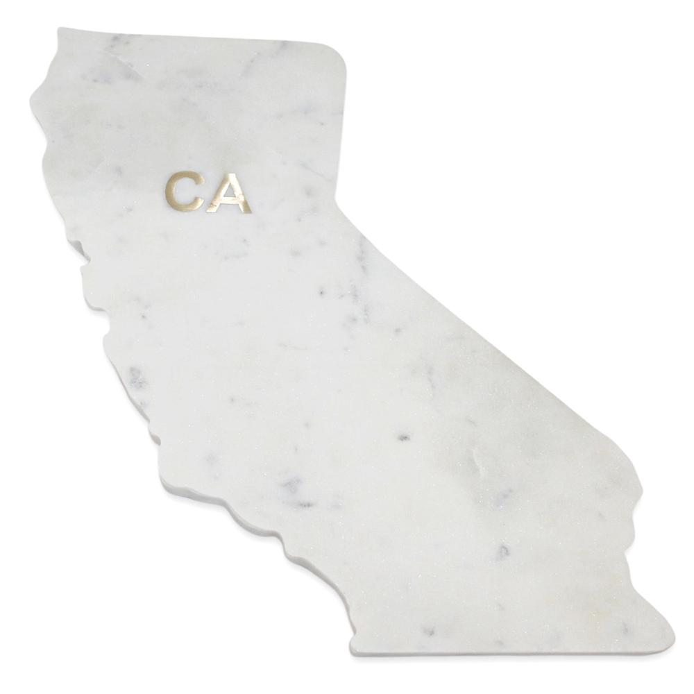 Lg Polished Marble "California" Cutting Board W/Brass State Abbreviation. Picture 1