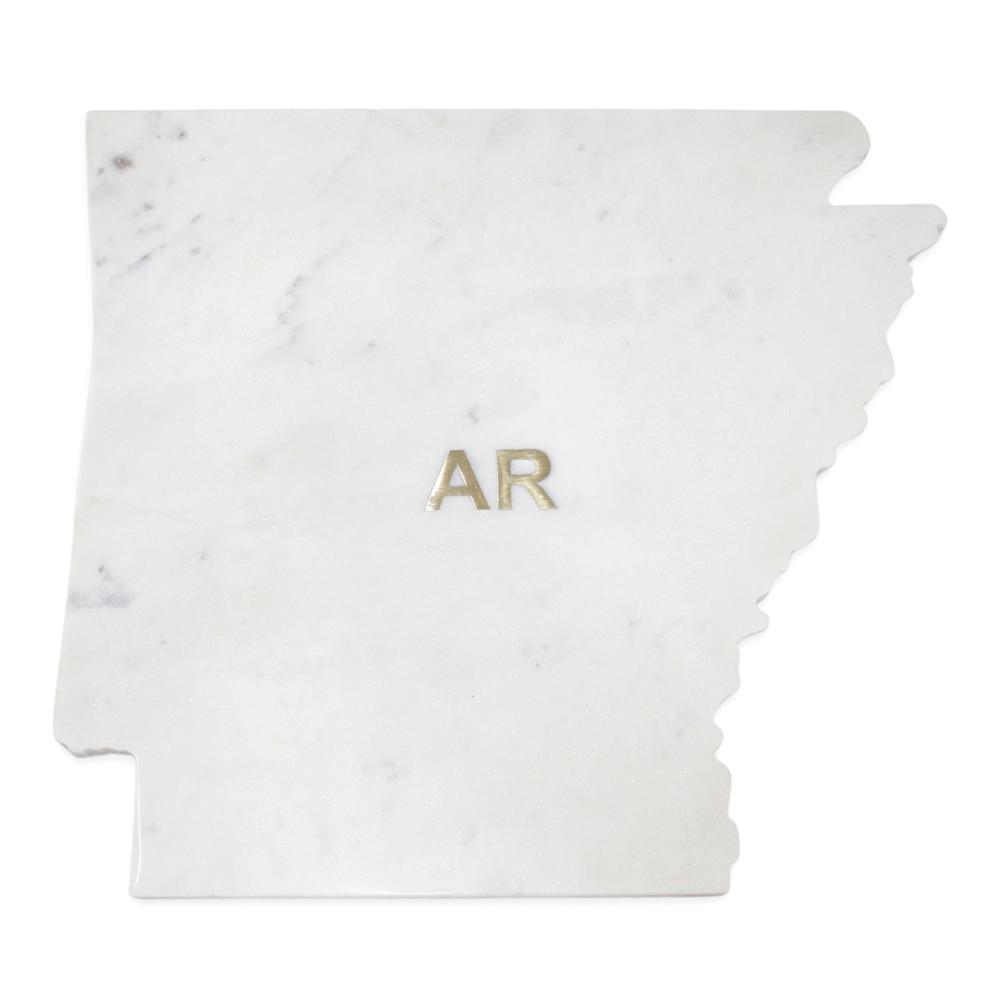 Lg Polished Marble "Arkansas" Cutting Board W/Brass State Abbreviation. Picture 1
