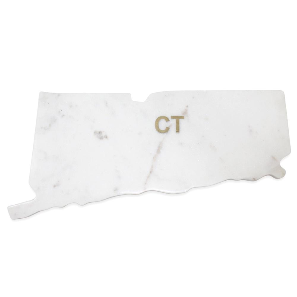 Lg Polished Marble "Connecticut" Cutting Board W/Brass State Abbreviation. Picture 1