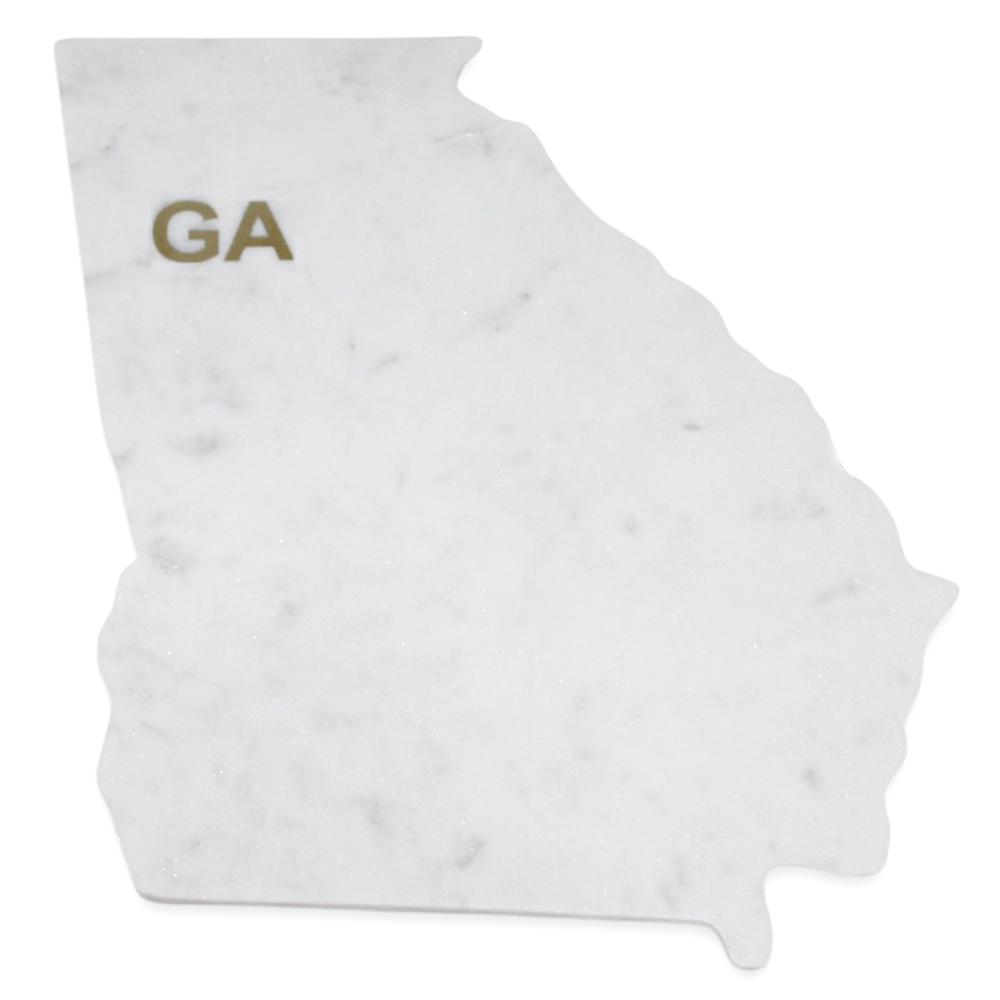 Lg Polished Marble "Georgia" Cutting Board W/Brass State Abbreviation - White. Picture 1