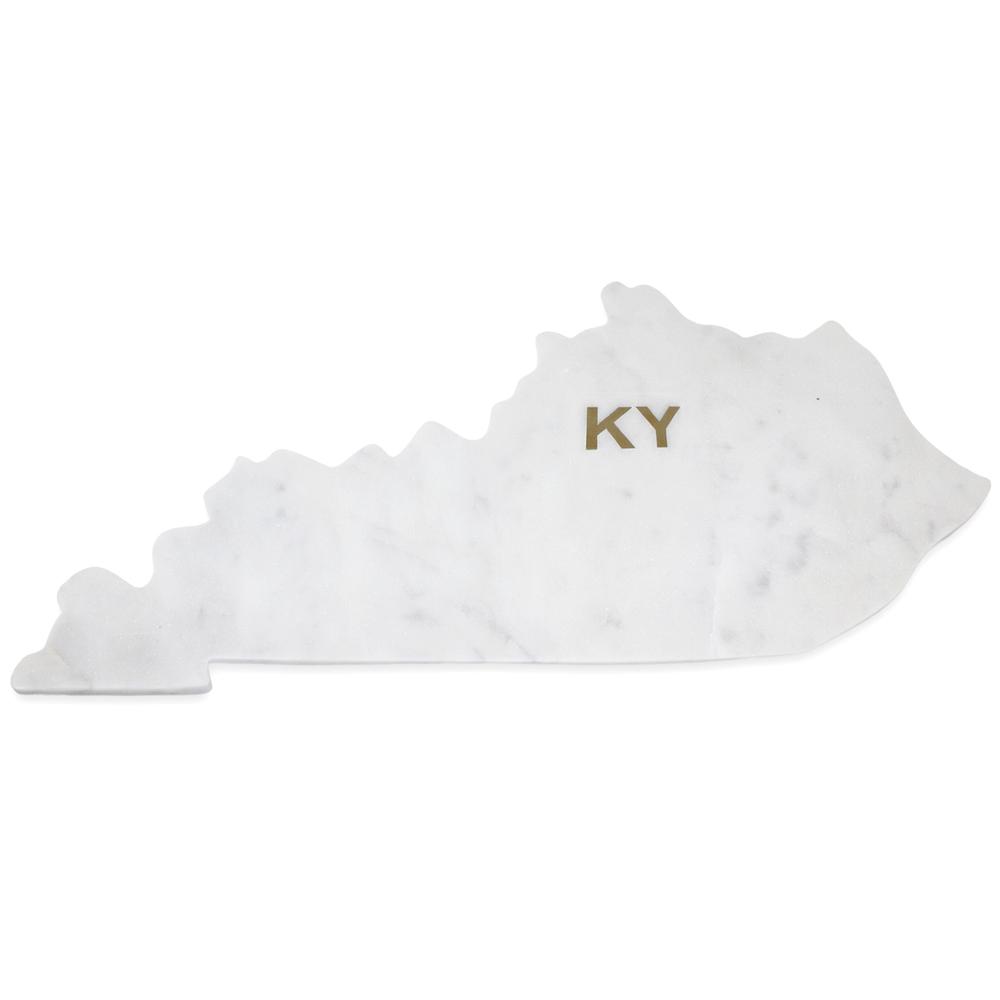 Lg Polished Marble "Kentucky" Cutting Board W/Brass State Abbreviation. Picture 1
