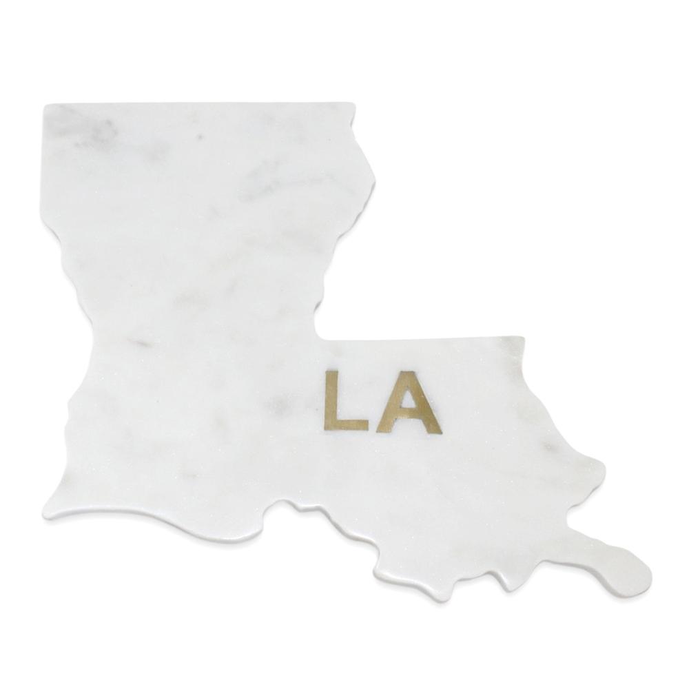 Lg Polished Marble "Louisiana" Cutting Board W/Brass State Abbreviation. Picture 1
