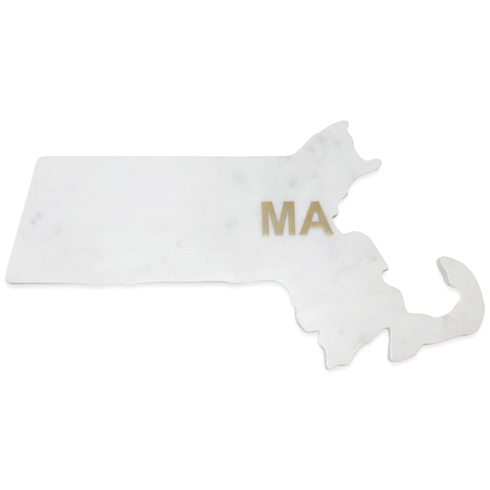 Lg Polished Marble "Massachusetts" Cutting Board W/Brass State Abbreviation. Picture 1