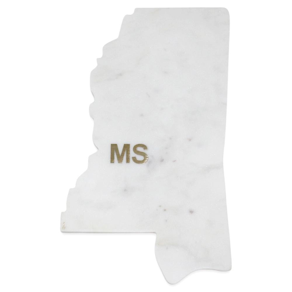 Lg Polished Marble "Mississippi" Cutting Board W/Brass State Abbreviation. Picture 1