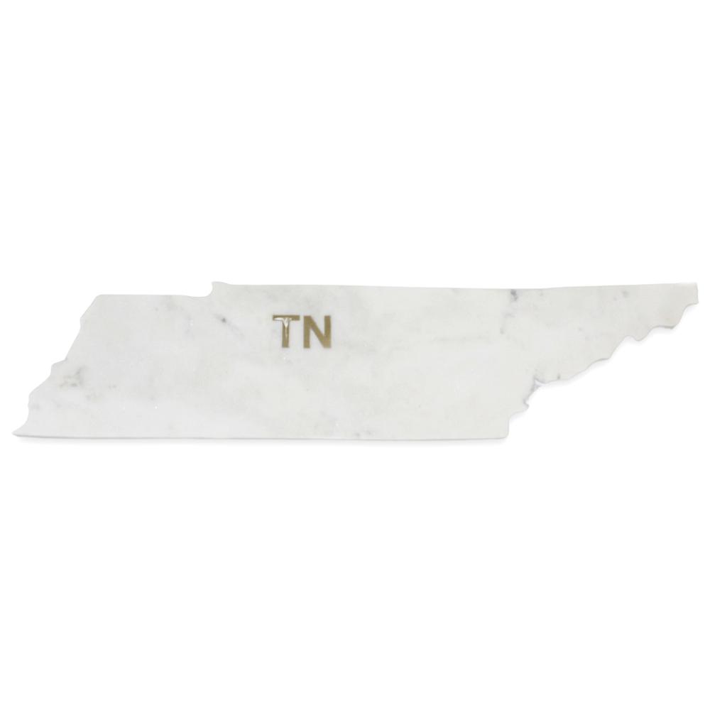 Lg Polished Marble "Tennessee" Cutting Board W/Brass State Abbreviation. Picture 1