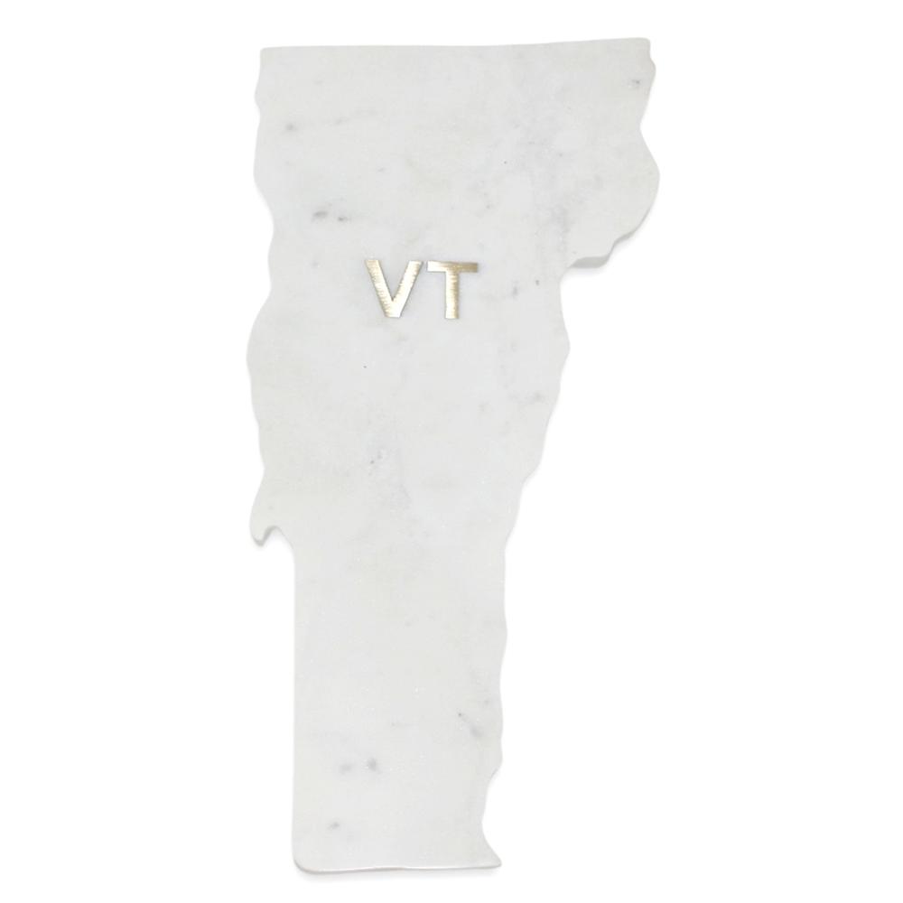 Lg Polished Marble "Vermont" Cutting Board W/Brass State Abbreviation. Picture 1