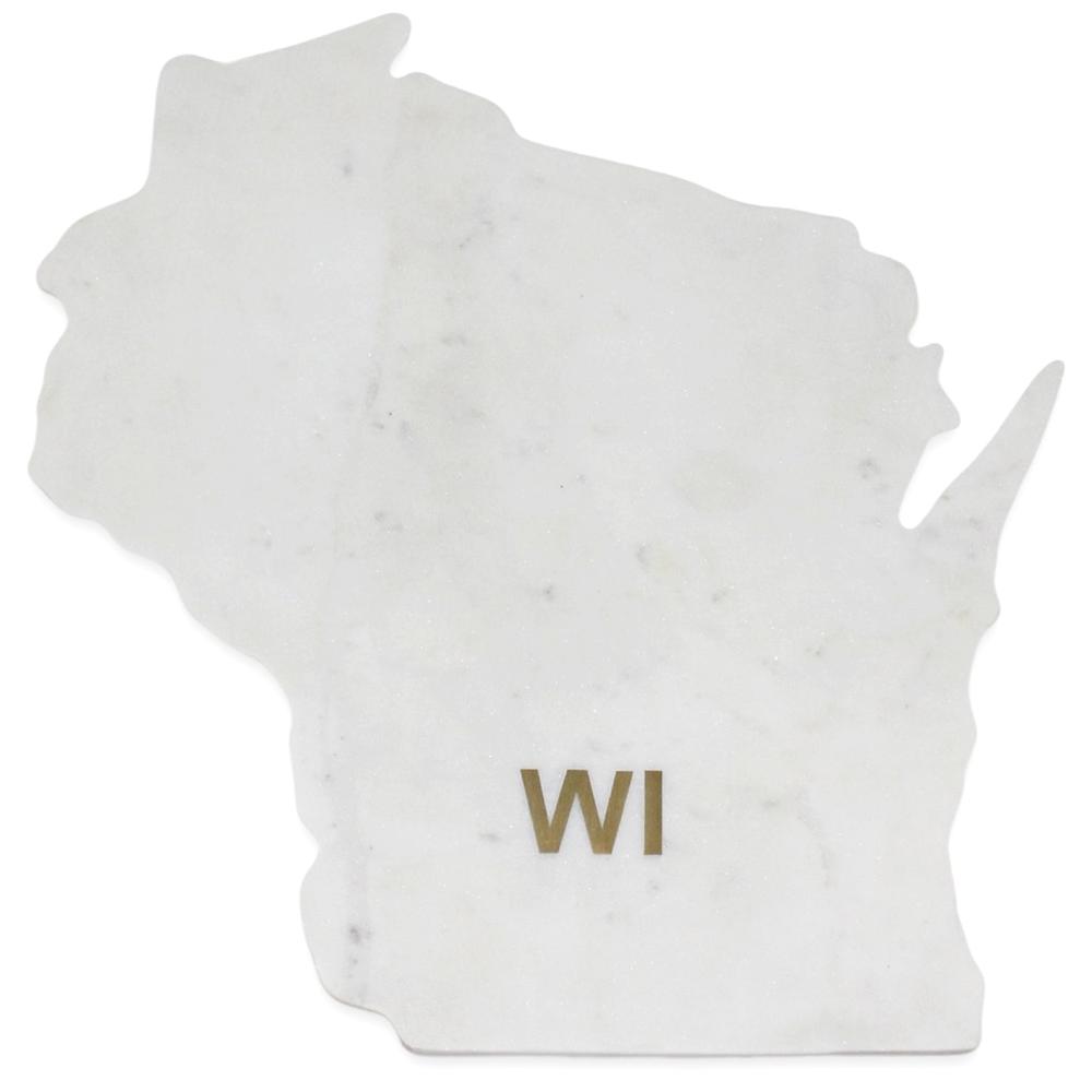 Lg Polished Marble "Wisconsin" Cutting Board W/Brass State Abbreviation. Picture 1