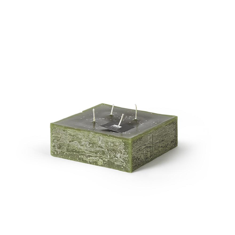 Square 4-Wick Pillar Candle 6"X6"X2" Dark Green- St. Picture 1