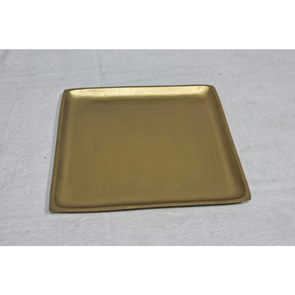 Plate Square Raw Brass Antique Dia 14.96” Aluminum - Raw Brass Antique. Picture 1