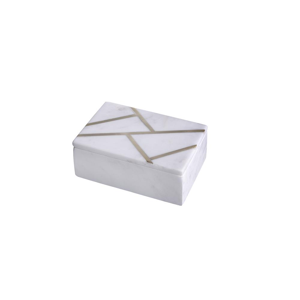 Marble & Brass Inlay Box White -St - White. Picture 1
