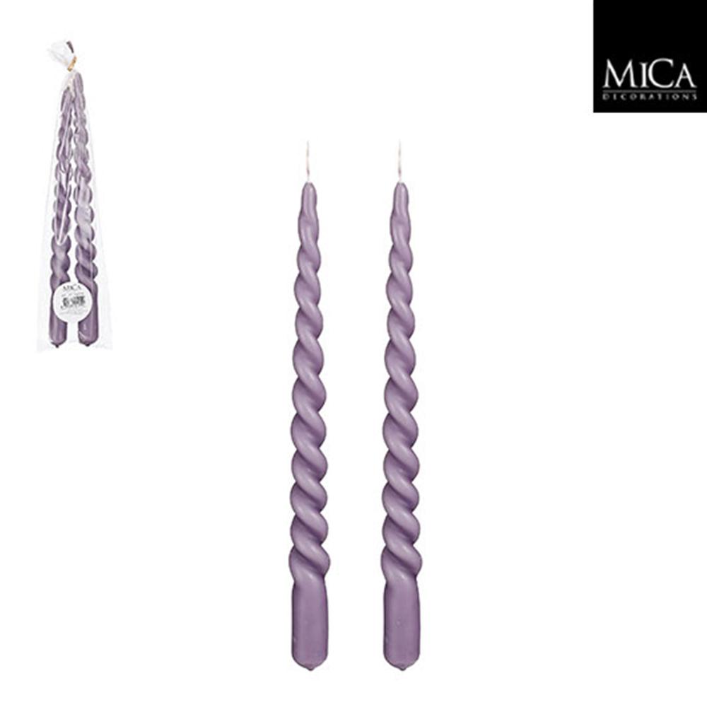 Set Of 2 Twist Lilac Taper Candles-St - Burn Time 8.5 Hours. Picture 1