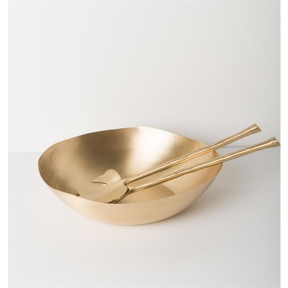 Set Of 2 Leaf Salad Servers In Giftbox - Gold. Picture 2