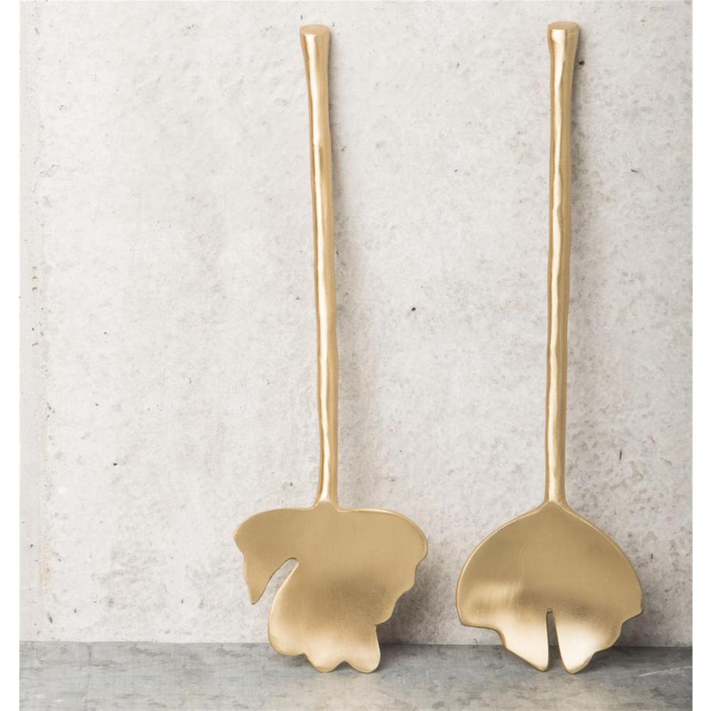 Set Of 2 Leaf Salad Servers In Giftbox - Gold. Picture 3
