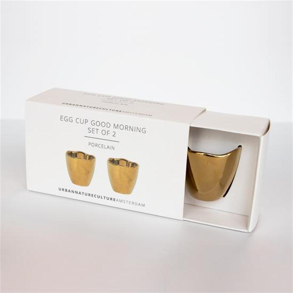 Set Of 2 Good Morning Egg Cups In Gift Pack - Gold. Picture 1