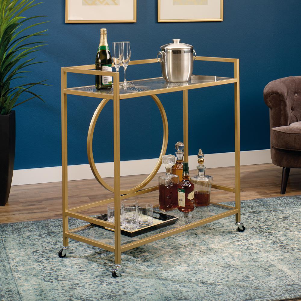 Int Lux Bar Cart Cle Satin Gold/Glass 3A. Picture 3