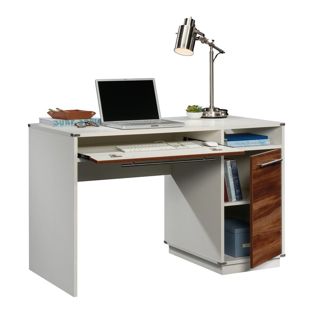 Vista Key Single Ped Desk Pearl Wh/Blaze. Picture 1