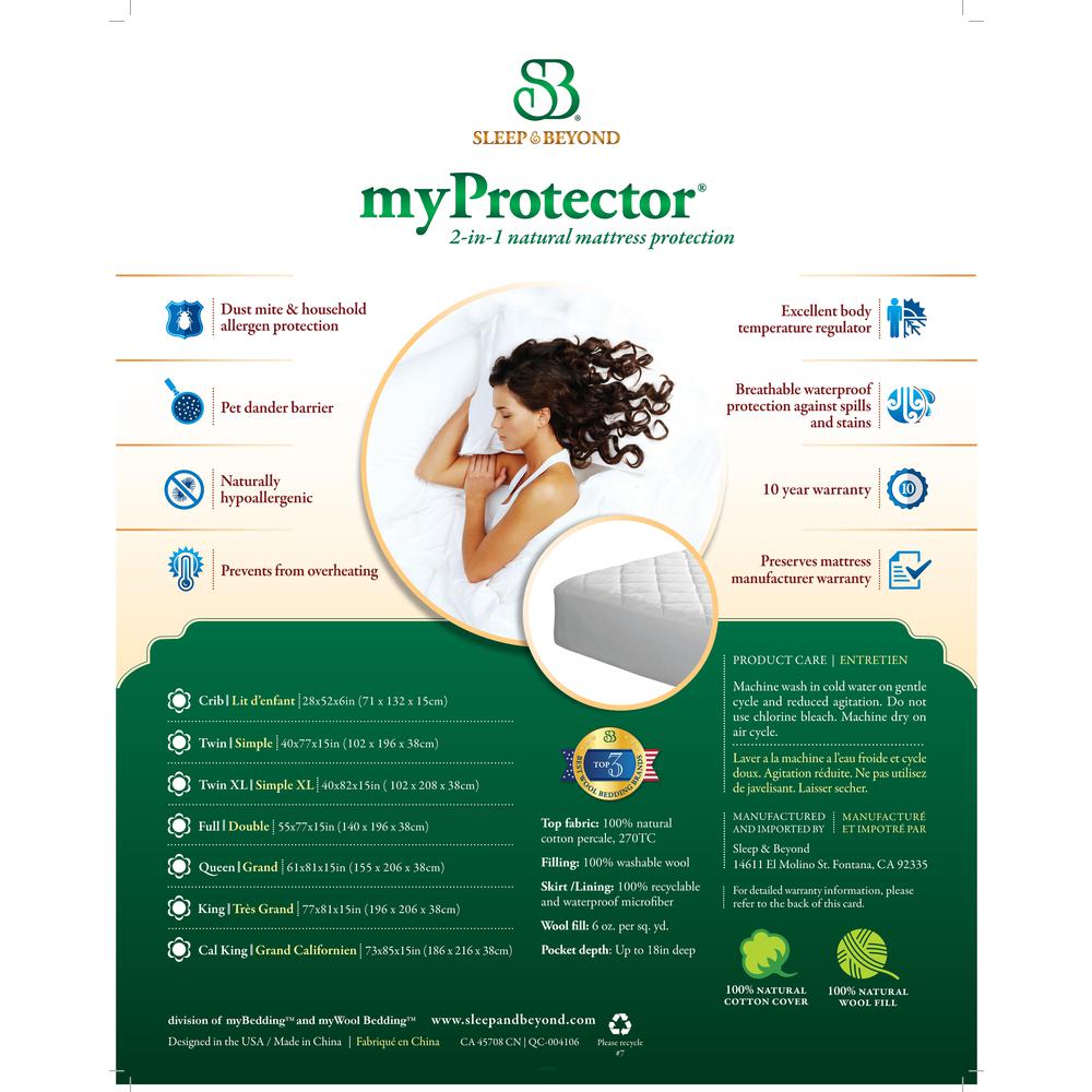myProtector®, 2-in-1 ultimate, washable wool filled mattress protector, Twin XL 39x81". Picture 3