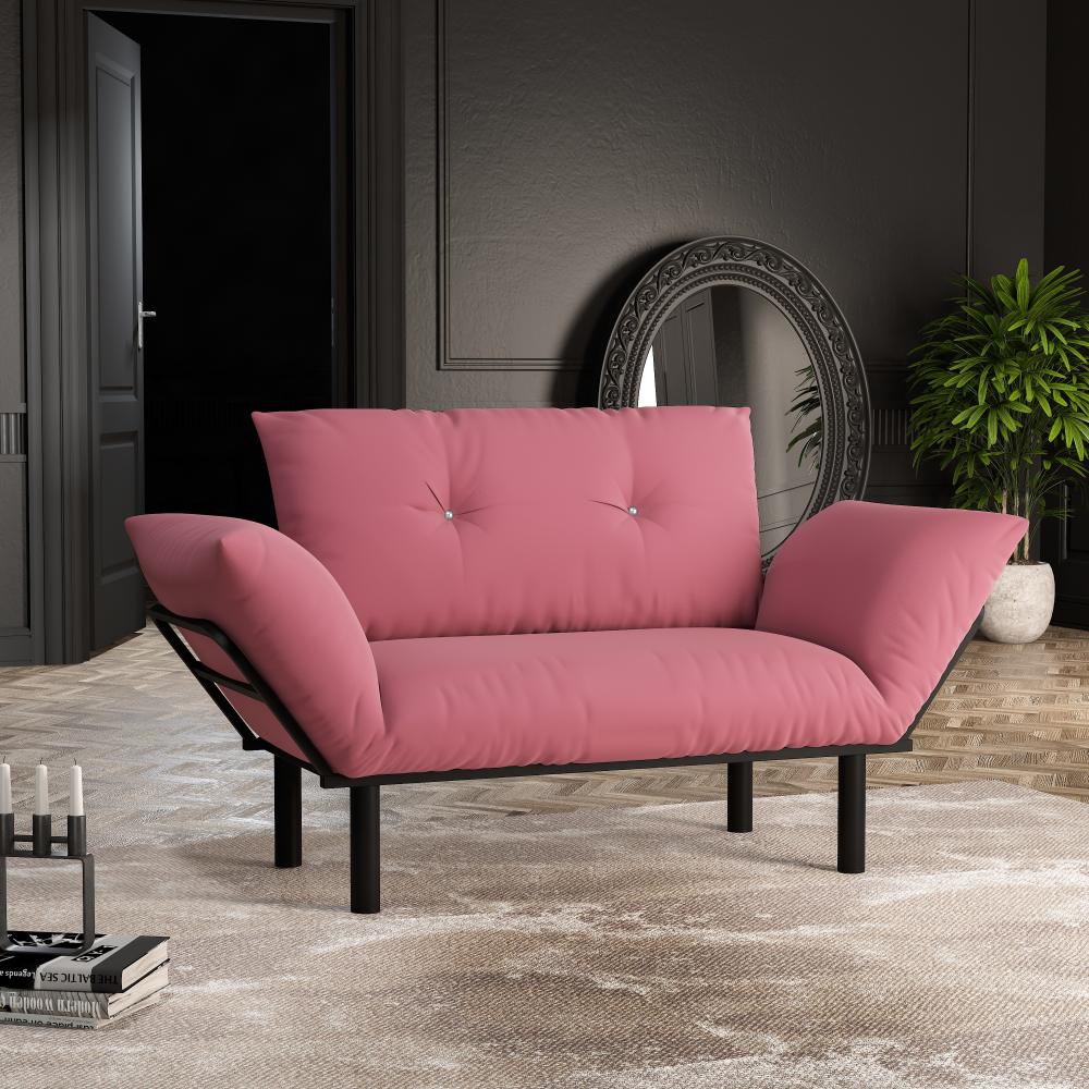 Extra Wide Modern Loveseat Futon, Pink. Picture 1