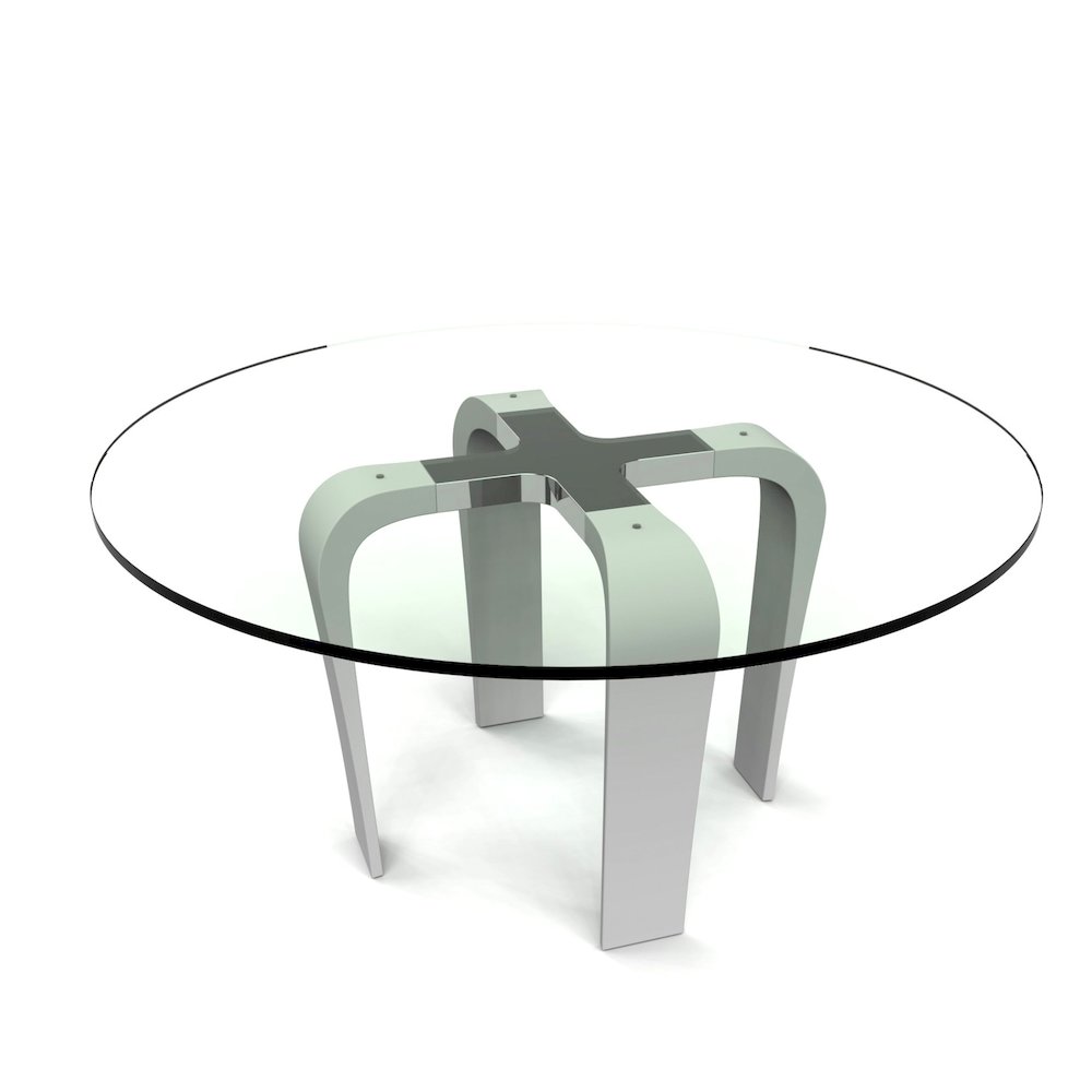 Designer Louis Lara's Cirrus table is Combination of brushed and polish stainless steel with 15mm Tempered glasstop Smoke. Picture 1