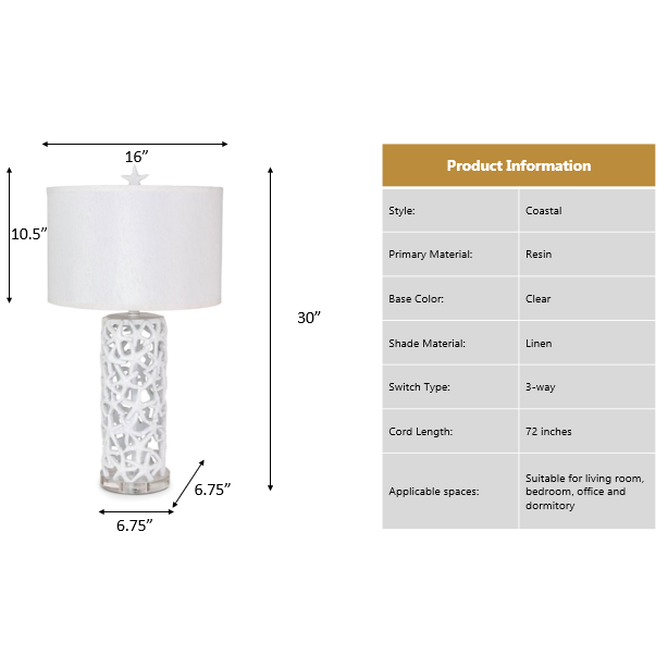 Darla 30" Poly Star Table Lamp -White, (Set of 2). Picture 2