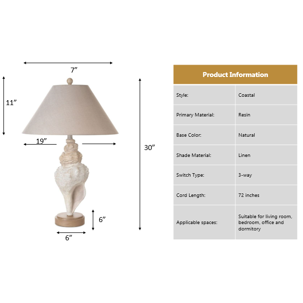 Conch 30" Seashell Coastal Table Lamp, (Set of 2). Picture 4