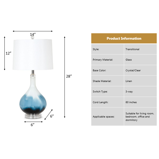 Ombre 28" Blue Tone Glass Table Lamp, (Set of 2). Picture 3