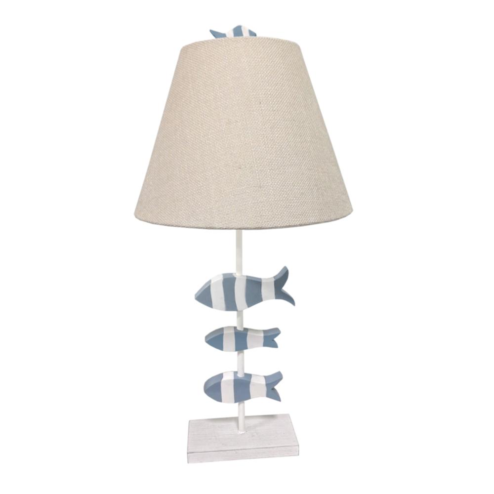 School of Fish 28” Resin 3-Fish Table Lamp, Blue and White, (Set of 2). Picture 1
