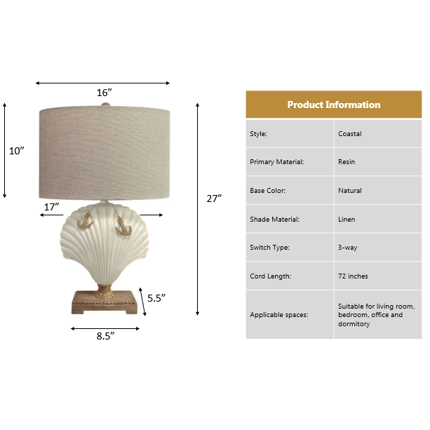 Clam Shell 28" White Coastal Table Lamp, (Set of 2). Picture 3