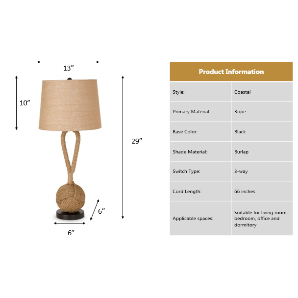 Rope 29" Table Lamp, Natural color, (Set of 2). Picture 2