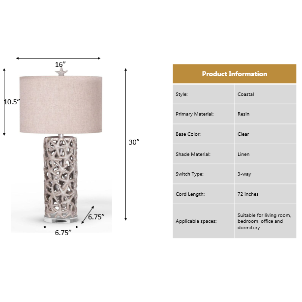 Darla 30" Poly Star Table Lamp -Beige, (Set of 2). Picture 4