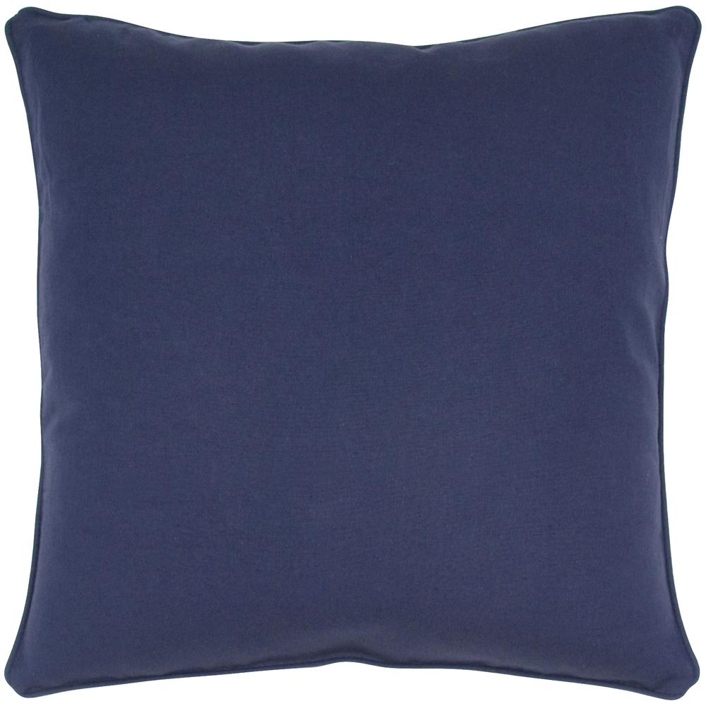 Linen Cotton Solid Pillow, Filled with Feather and Down Insert, 20"W x 20"H, Navy Blue. Picture 1