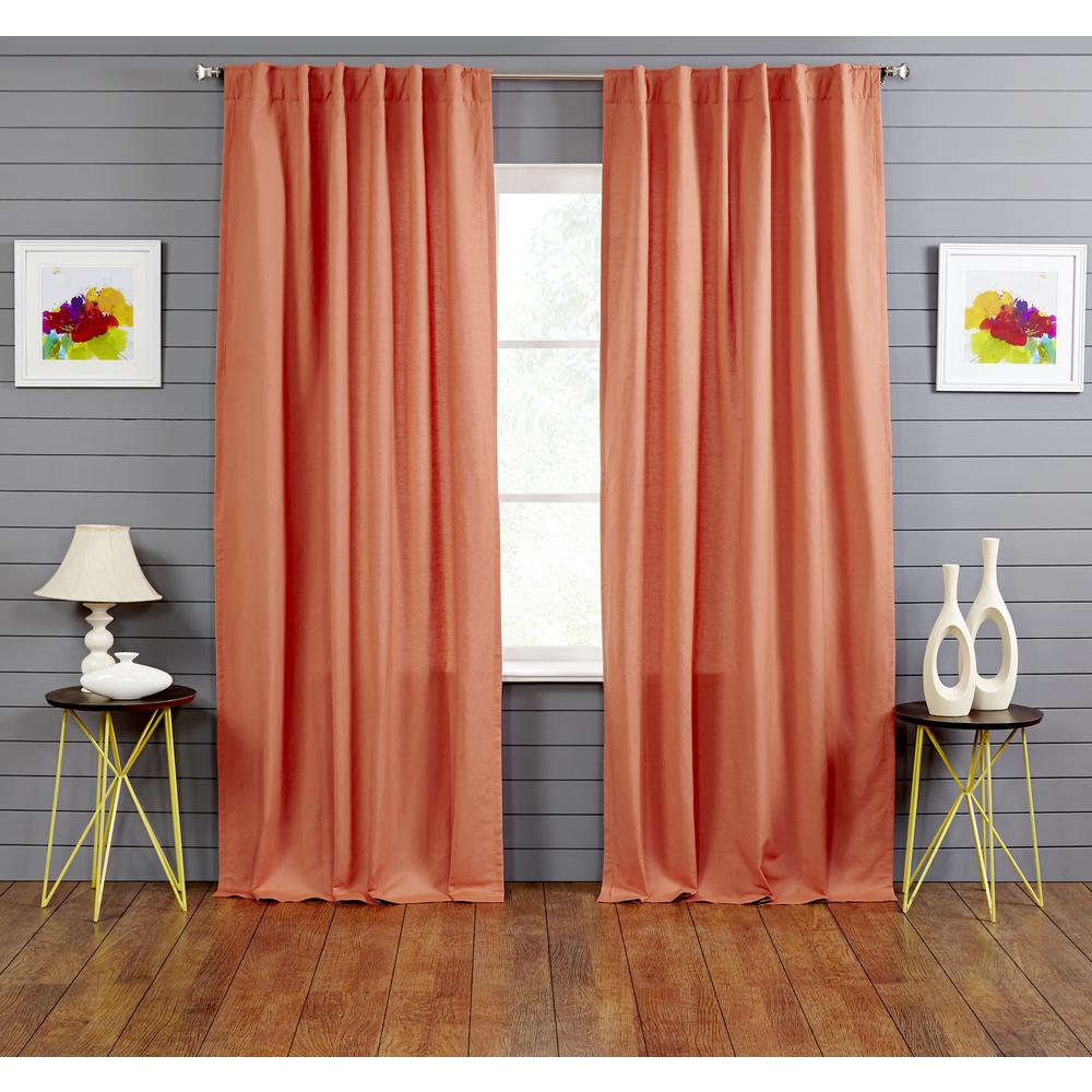 Linen Cotton Panels Lined with Rod Pocket Header and Hidden Back Tabs - Single Curtain Panel, 51"W x 108"L, Apricot Coral. Picture 1