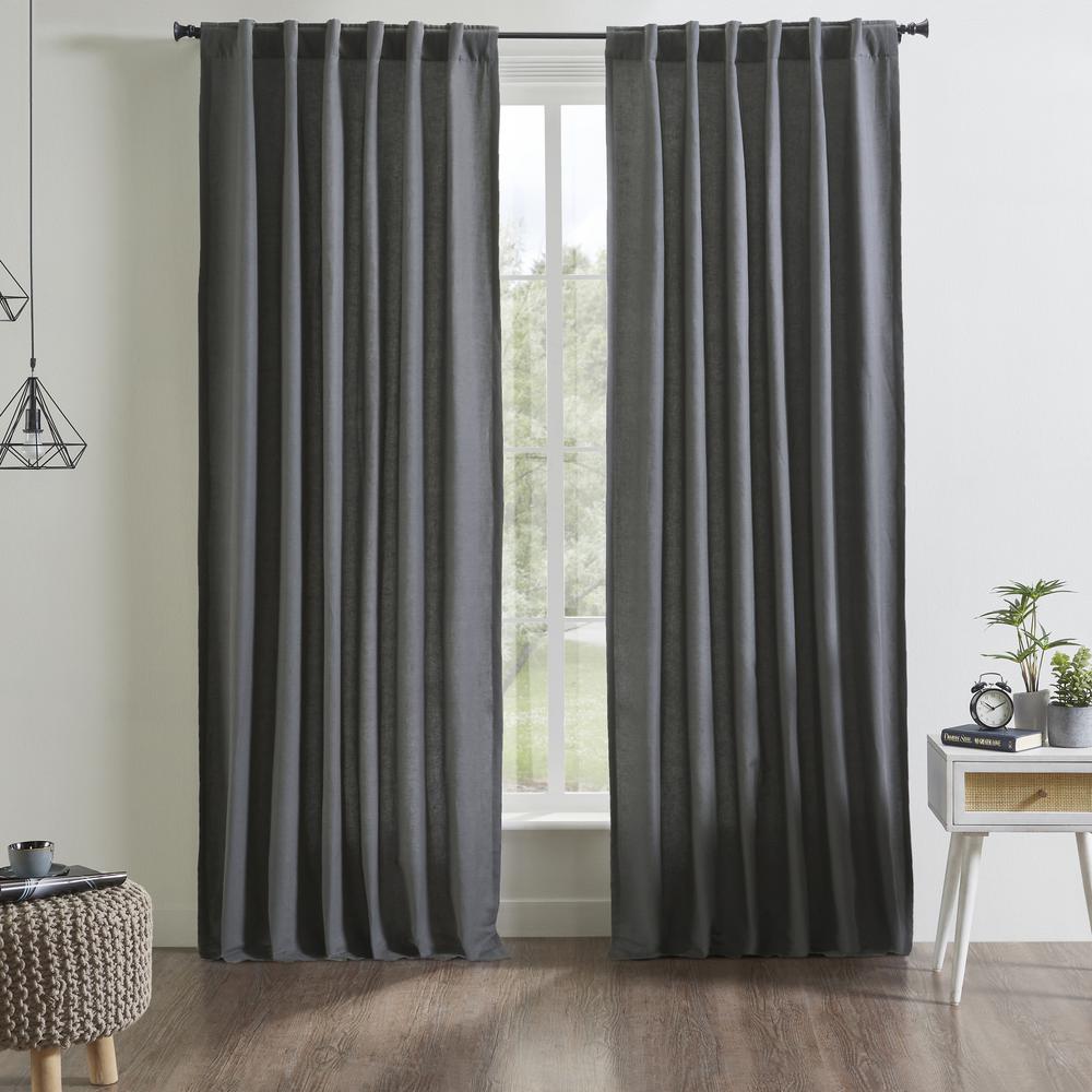 Linen Cotton Panels Lined with Rod Pocket Header and Hidden Back Tabs - Single Curtain Panel, 51"W x 96"L, Pewter. Picture 2