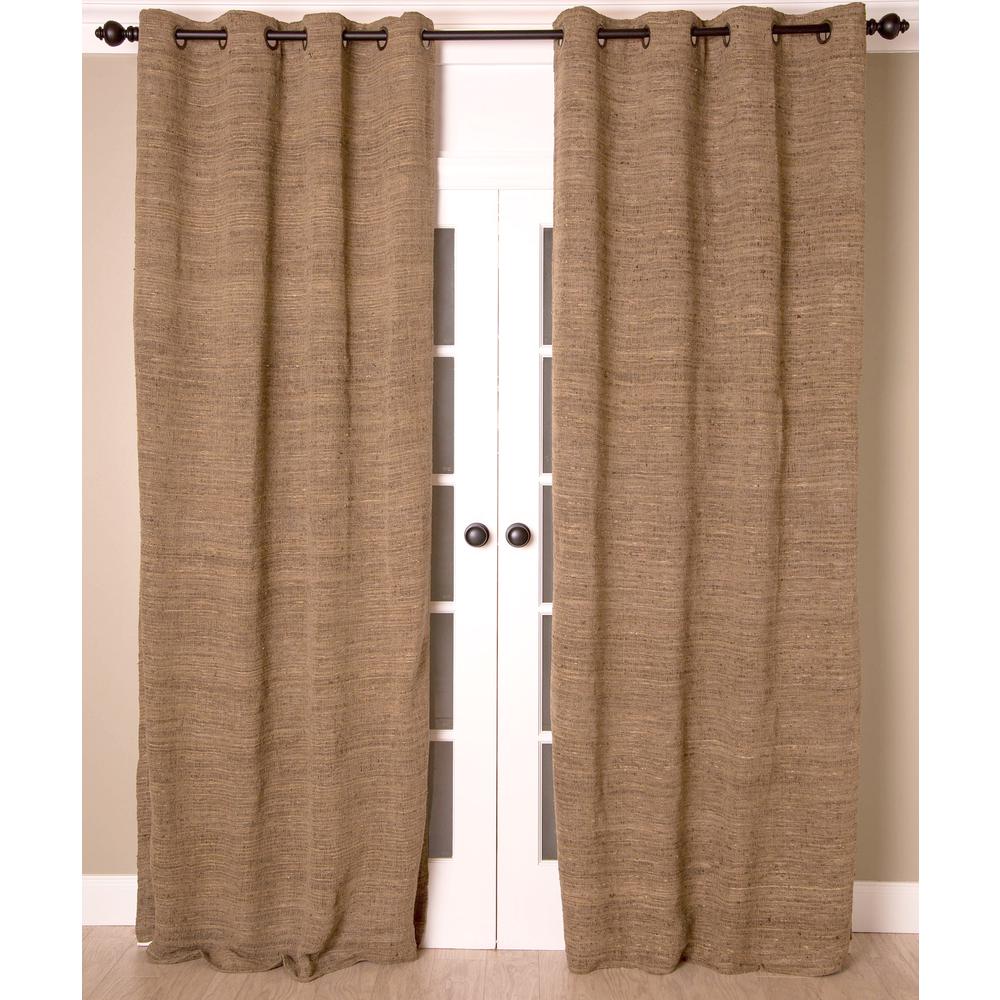Pure Raw Silk Linen Curtain  Panel, Cotton Lined with Grommet Header - Single Curtain Panel, 51"W x 96"L, Natural. Picture 1