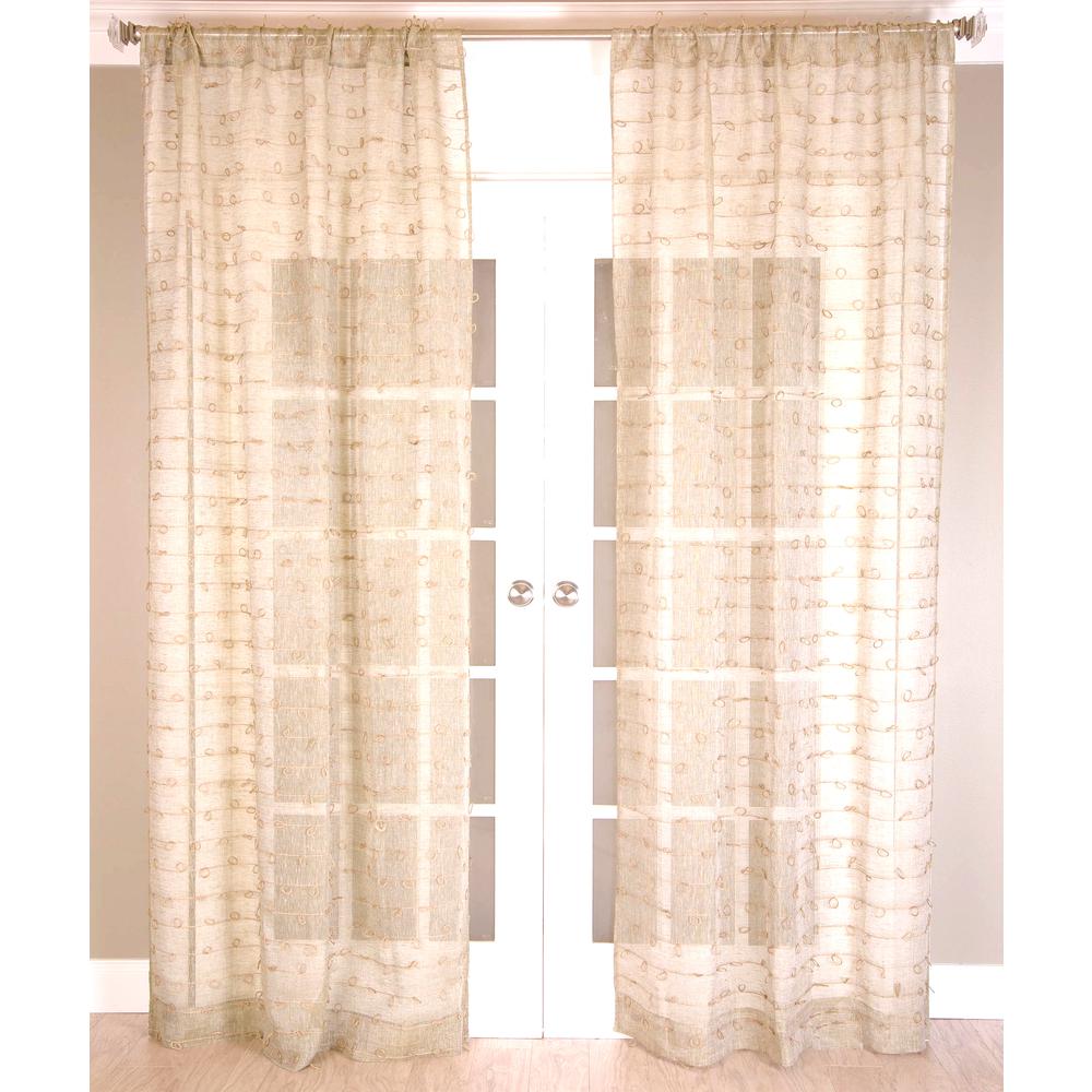 Pure Linen Sheer Curtain Panel with Jute knots, Unlined, Rod Pocket Header and Back Tabs - Single Curtain Panel, 52"W x 96"L, Natural. Picture 1