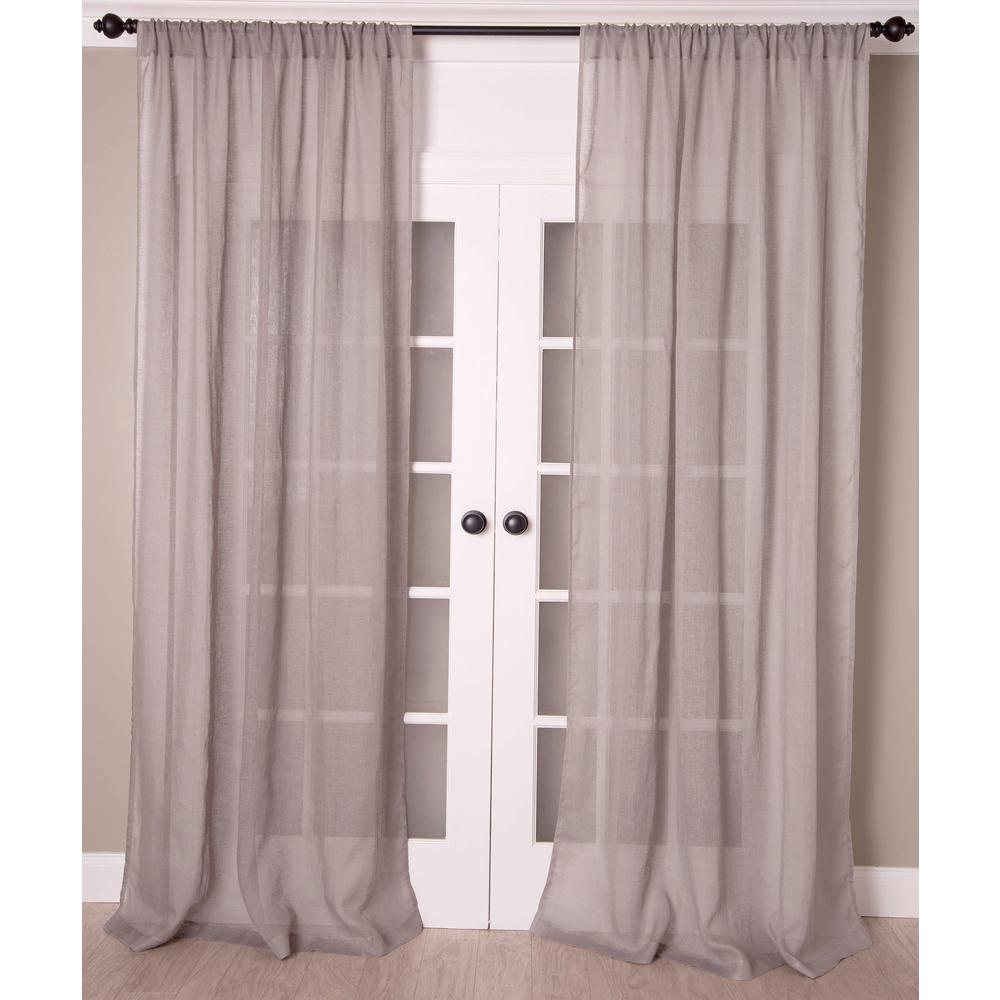 Pure Linen Solid Color Sheer Curtain Panel, Unlined, Rod Pocket - Single Curtain Panel, 52"W x 96"L, Asphalt Grey. Picture 1