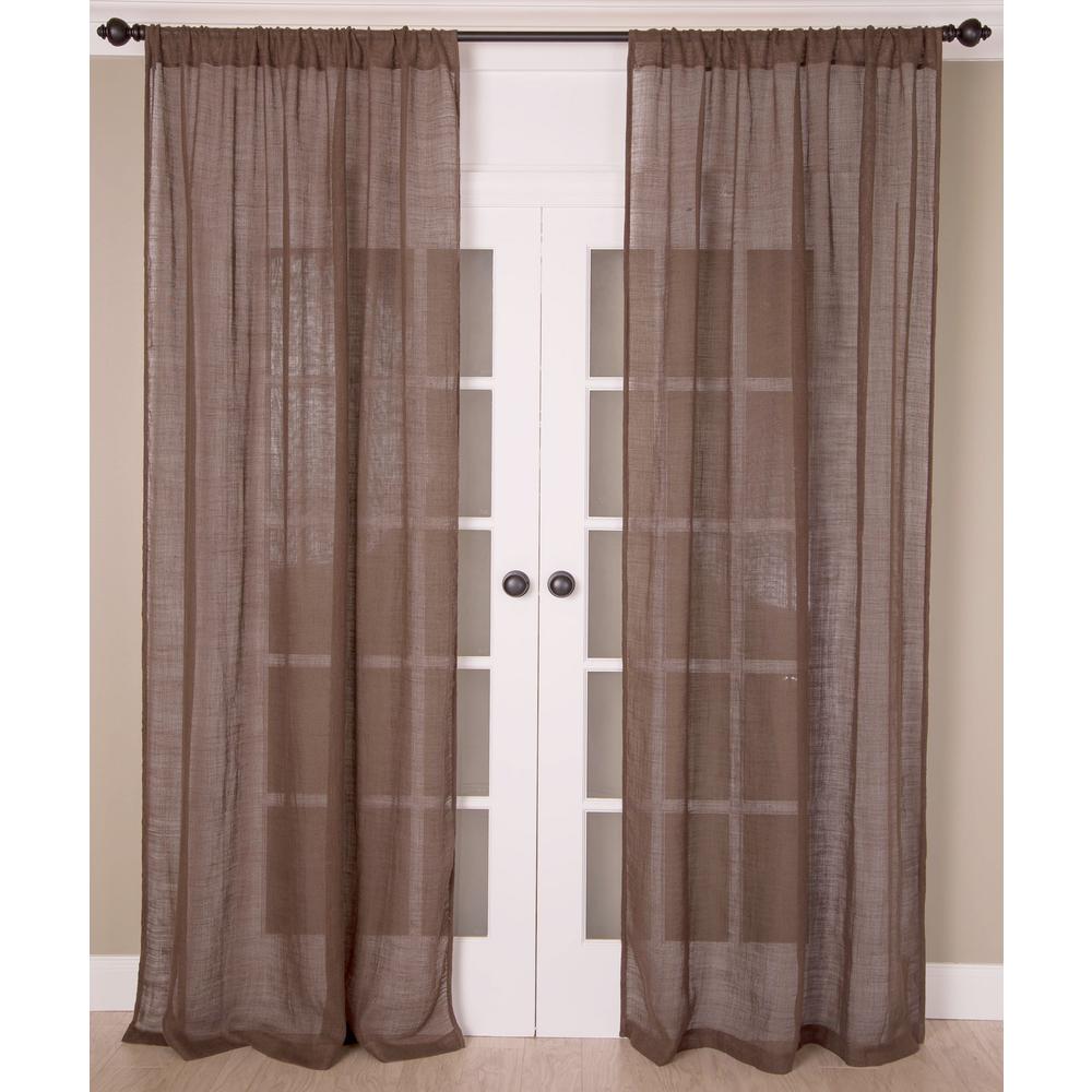 Pure Linen Solid Color Sheer Curtain Panel, Unlined, Rod Pocket - Single Curtain Panel, 52"W x 108"L, Cocoa Brown. Picture 1