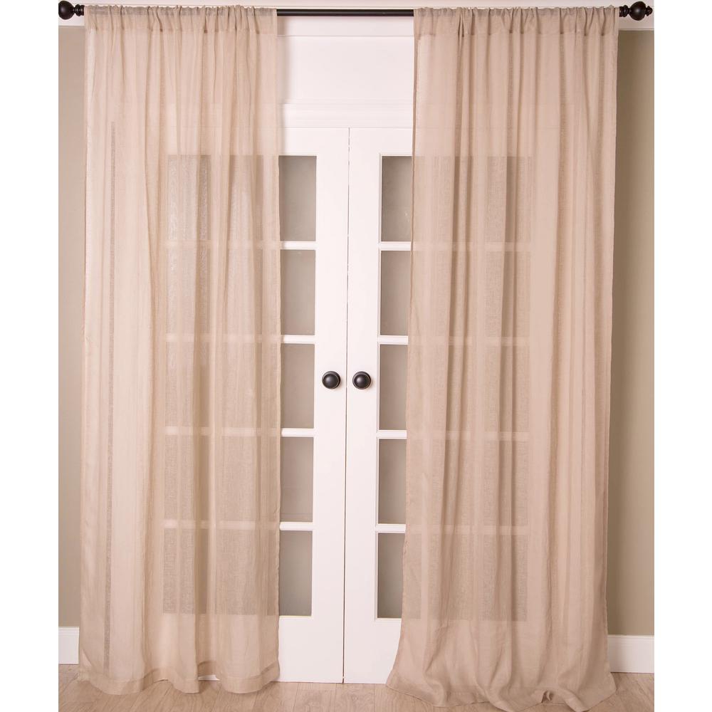 Pure Linen Solid Color Sheer Curtain Panel, Unlined, Rod Pocket - Single Curtain Panel, 52"W x 96"L, Natural. Picture 1