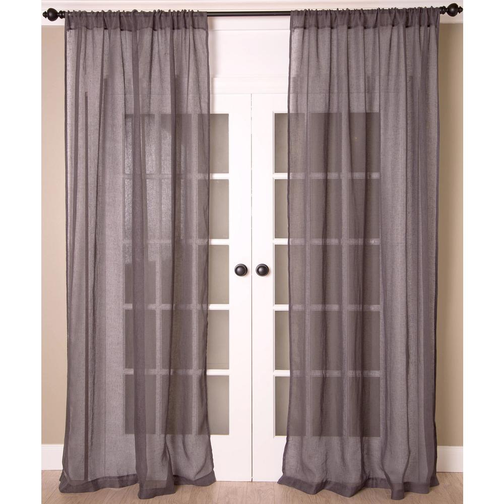 Pure Linen Solid Color Sheer Curtain Panel, Unlined, Rod Pocket - Single Curtain Panel, 52"W x 96"L, Pewter. Picture 1