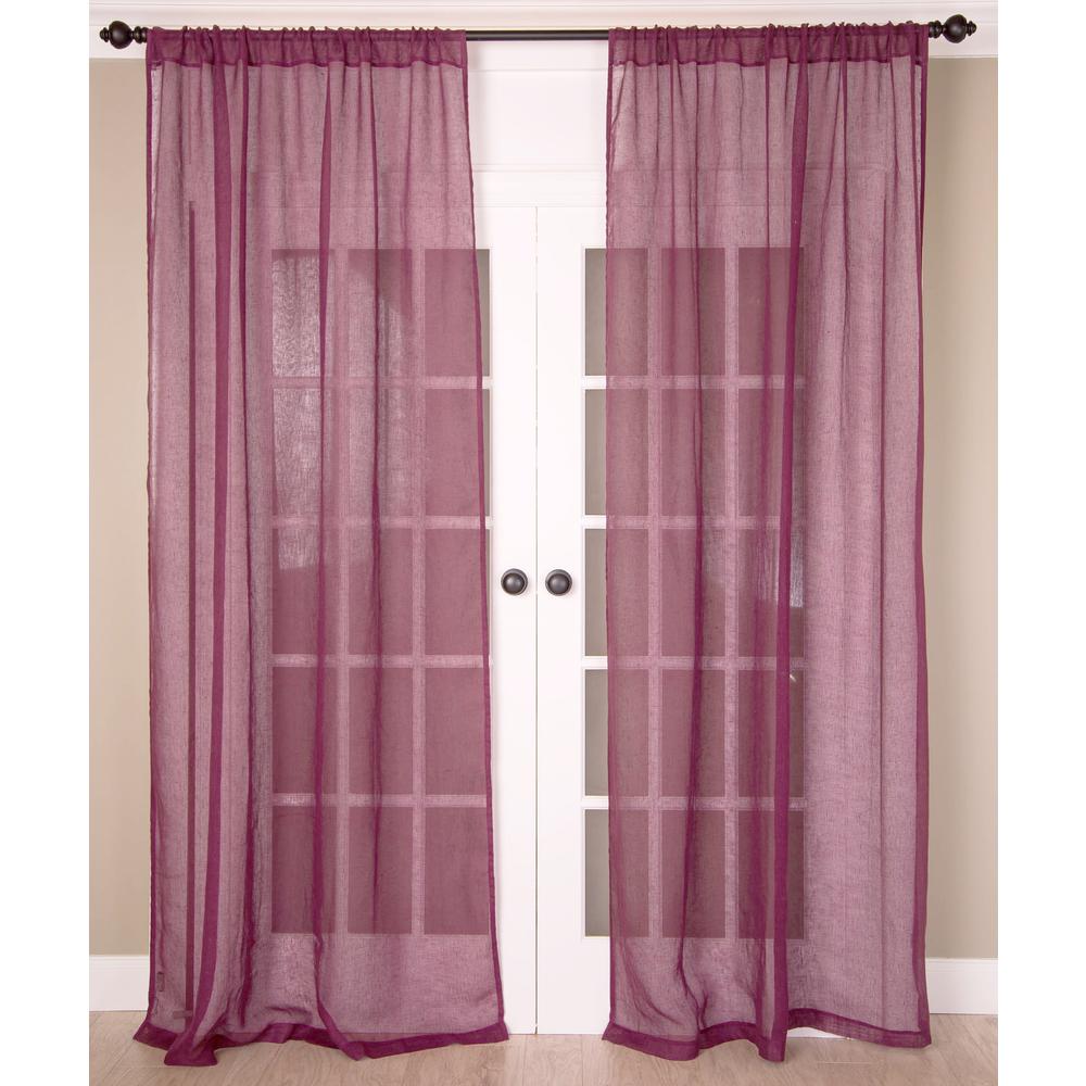 Pure Linen Solid Color Sheer Curtain Panel, Unlined, Rod Pocket - Single Curtain Panel, 52"W x 108"L, Plum. Picture 1