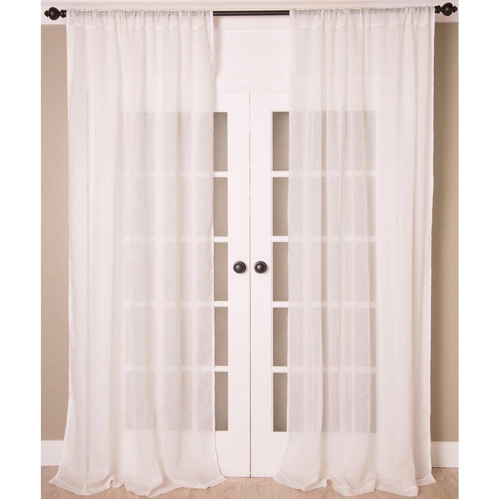 Pure Linen Solid Color Sheer Curtain Panel, Unlined, Rod Pocket - Single Curtain Panel, 52"W x 96"L, White. Picture 1