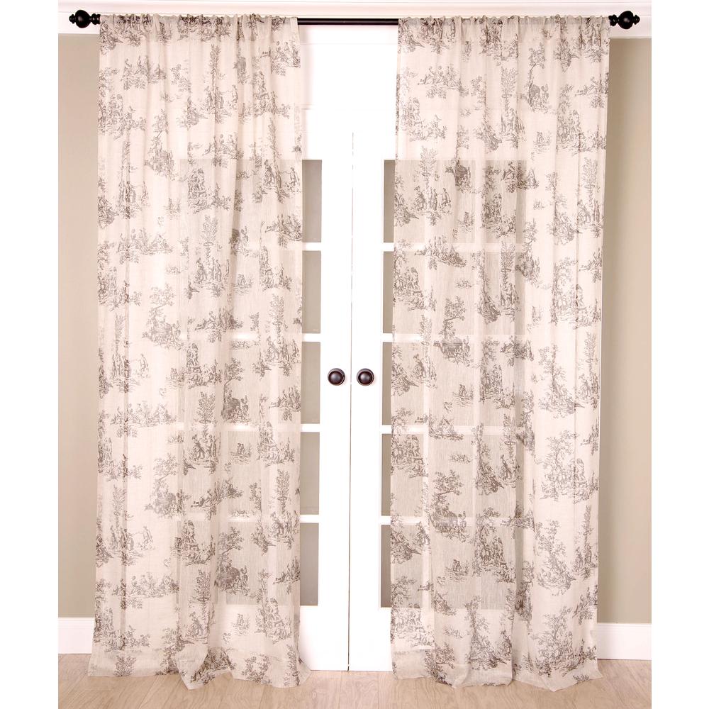 Pure Toile Print Linen Sheer Curtain Panel, Unlined, Rod Pocket - Single Curtain Panel, 52"W x 96"L, White. Picture 1