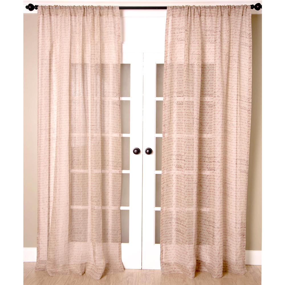 Pure Linen Print Sheer Curtain Panel, Unlined, Rod Pocket - Single Curtain Panel, 52"W x 96"L, Natural. Picture 1