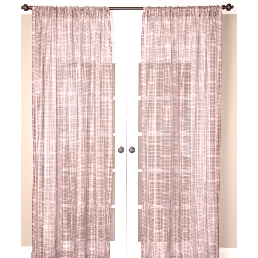 English Pure Linen Sheer Stripes Panel Unlined Rod Pocket - Single Curtain Panel, 52"Wx 96"L, Chocolate Maroon White Checks. Picture 1