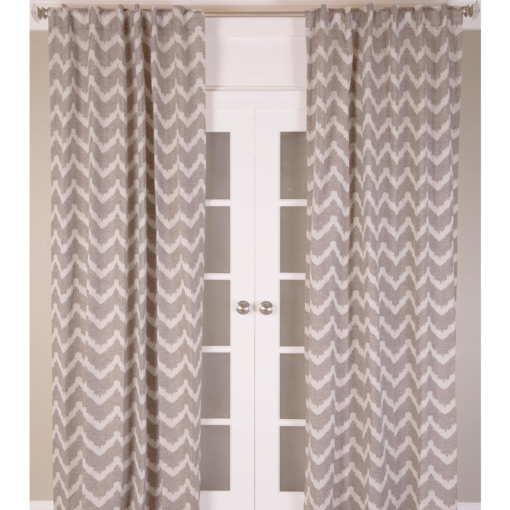 Chevron Design Cotton Linen Brown Curtain Panel Lined with Rod Pocket and Back Tabs Single Curtain Panel, 52"W x 108"L, Brown. Picture 1
