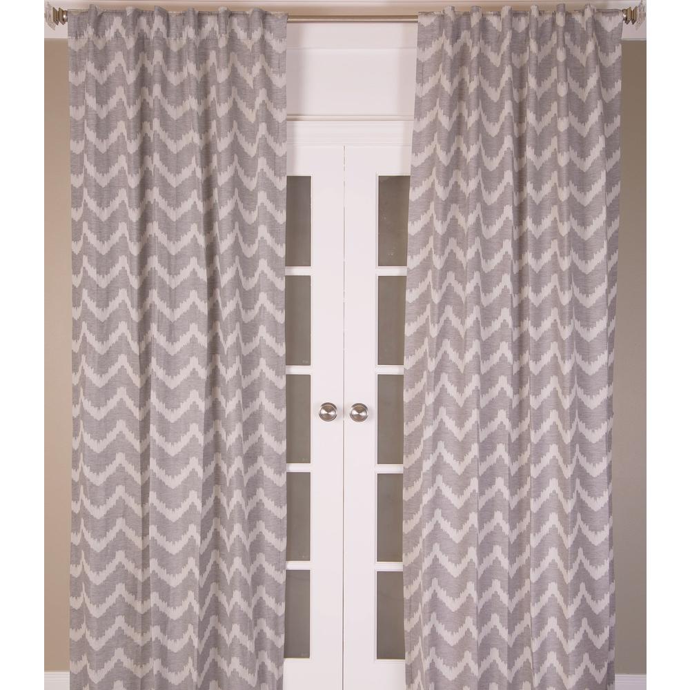 Chevron Design Cotton Linen Brown Curtain Panel Lined with Rod Pocket and Back Tabs Single Curtain Panel, 52"Wx 96"L, Grey. Picture 1