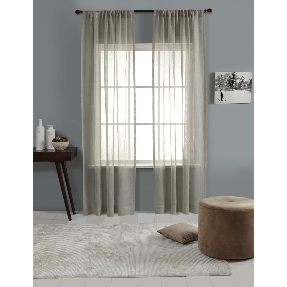 Pure Linen Sheer Curtain Panel with Shine, Unlined, Rod Pocket - Single Curtain Panel, 52"Wx 96"L, Silver. Picture 1